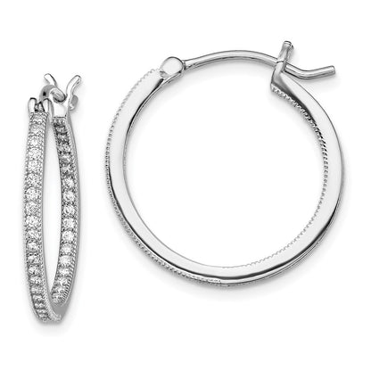 Sterling Silver Rhodium-plated Micro Pav� CZ In/Out Hoops