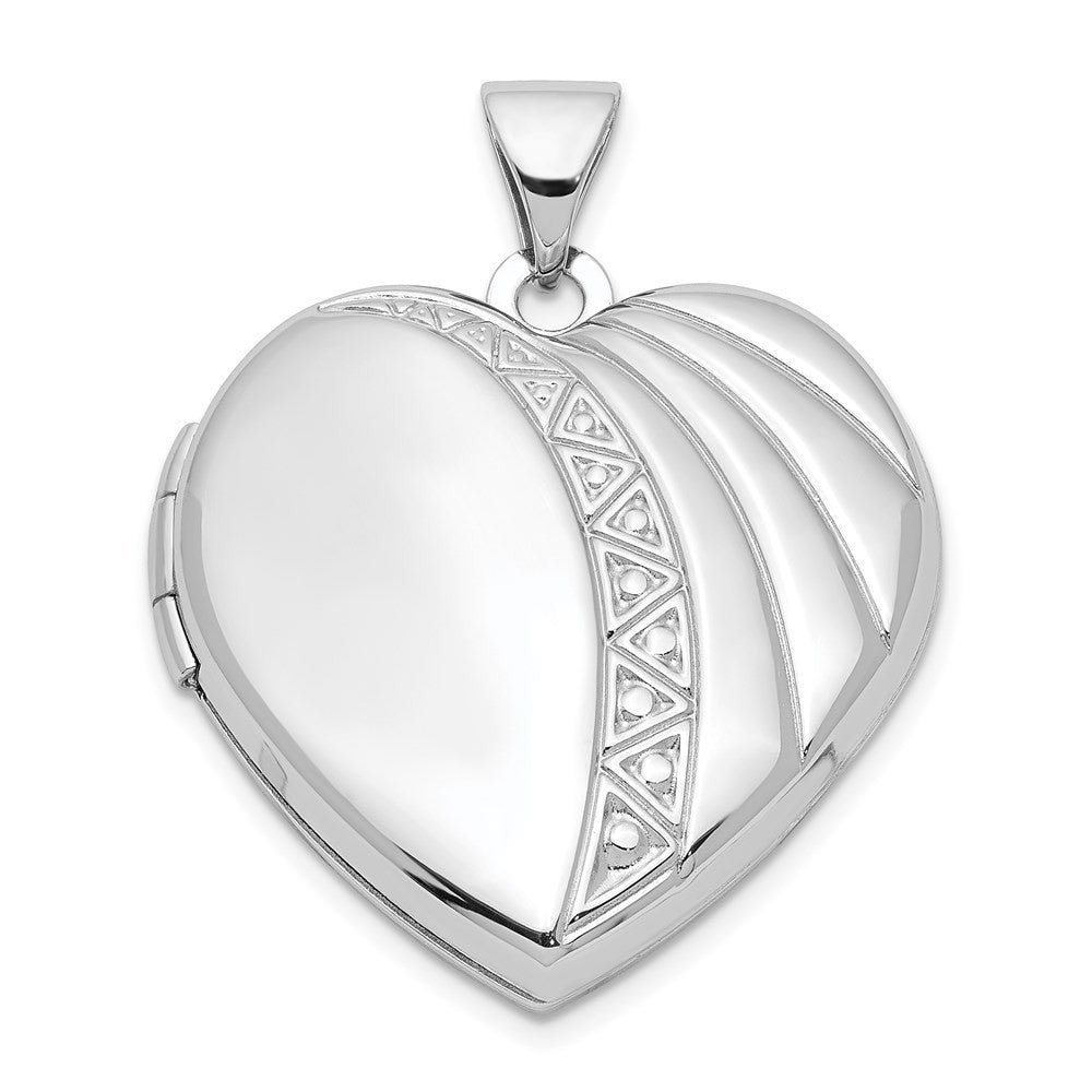 Sterling Silver Rhodium-plated 21mm Textured Heart Locket Pendant
