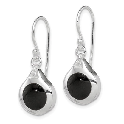 Sterling Silver Rhodium-plated Polished Onyx Tear Dangle Earrings