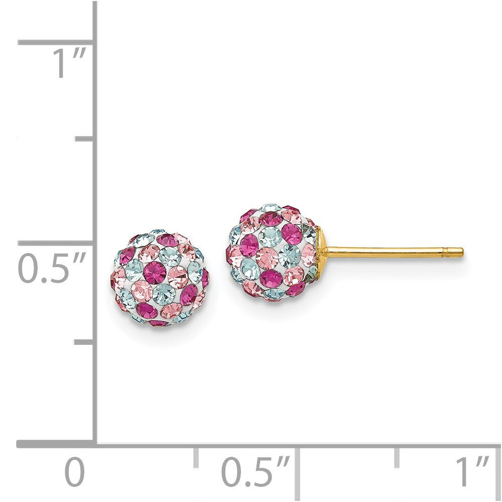 14k Yellow Gold Multi-colored Crystals 6mm Ball Stud Earrings
