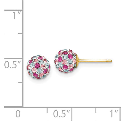 14k Yellow Gold Multi-colored Crystals 6mm Ball Stud Earrings