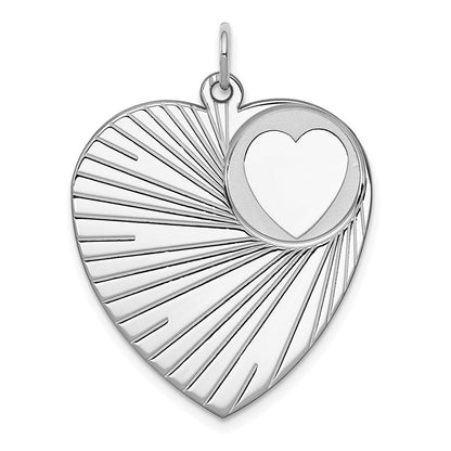 Sterling Silver Rhodium-plated Engraveable Heart Disc Charm Pendant
