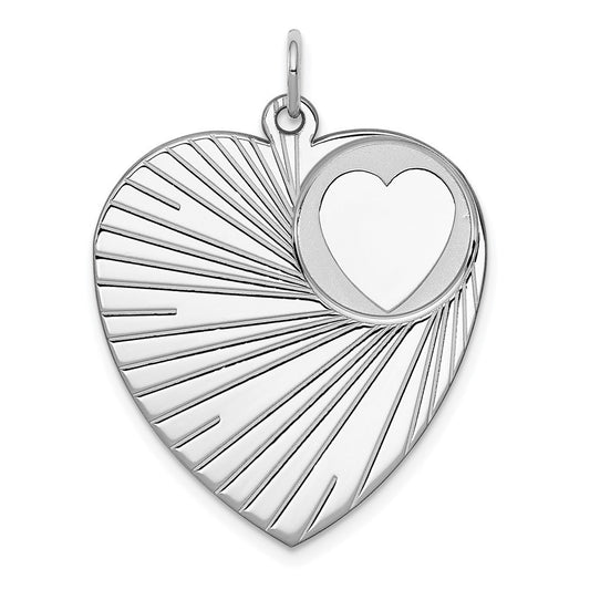 Sterling Silver Rhodium-plated Engraveable Heart Disc Charm Pendant