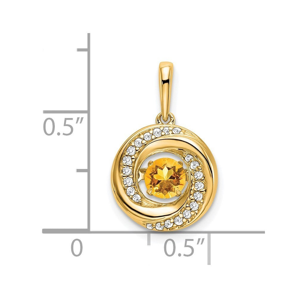 14k Yellow Gold Round Citrine and Diamond Pendant