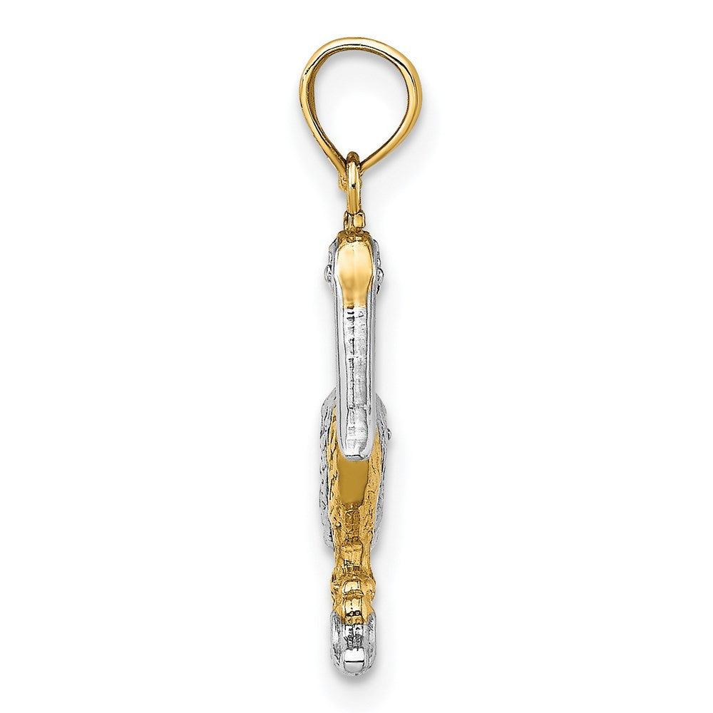 14k Yellow Gold with White Rhodium 3-D Small Standing Pelican Charm Pendant