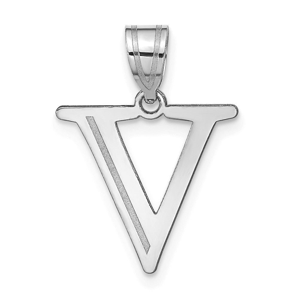 14k White Gold Polished Etched Letter V Initial Pendant