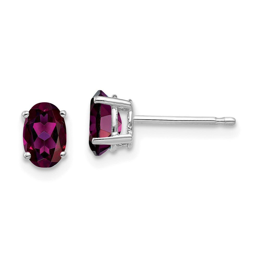 14k White Gold 6x4mm Oval Rhodolite Garnet Stud Earrings
