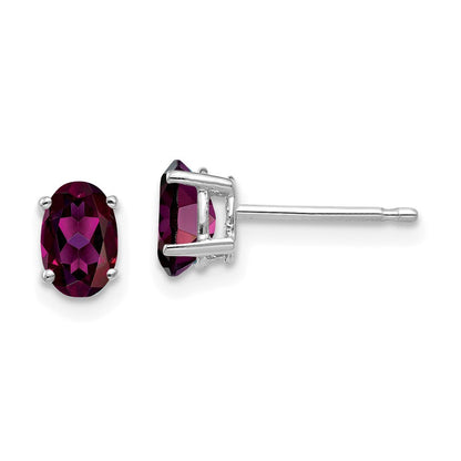 14k White Gold 6x4mm Oval Rhodolite Garnet Stud Earrings