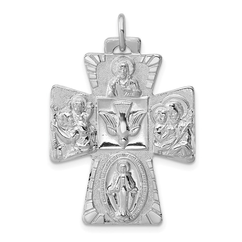 Sterling Silver Rhodium-plated Reversible 4-way Medal Pendant