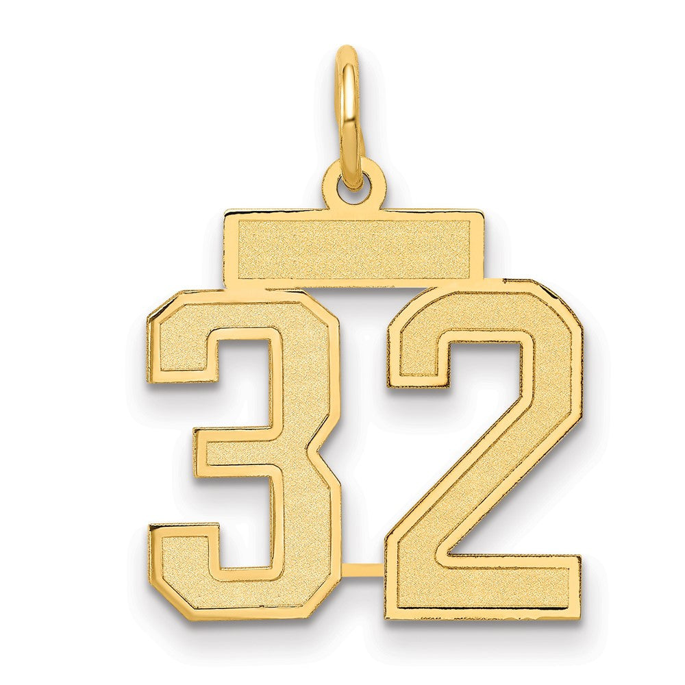 14k Yellow Gold Small Satin Number 32 Charm Pendant