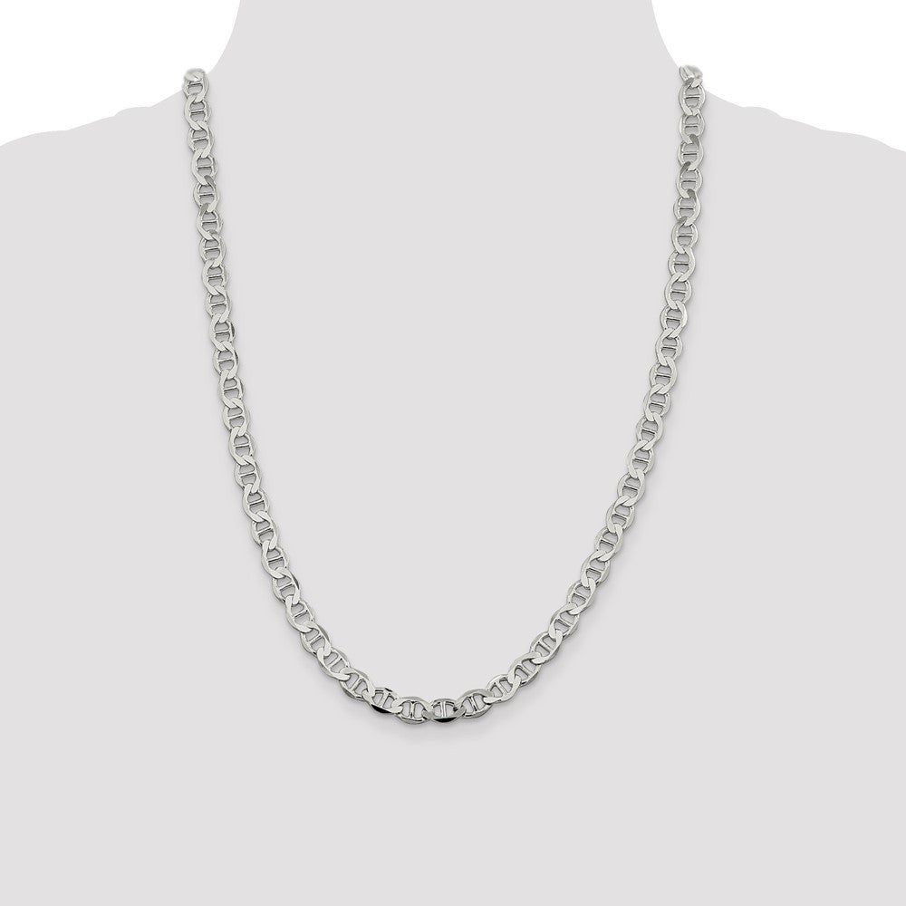 Sterling Silver 7.1mm Flat Anchor Chain Necklace 24"
