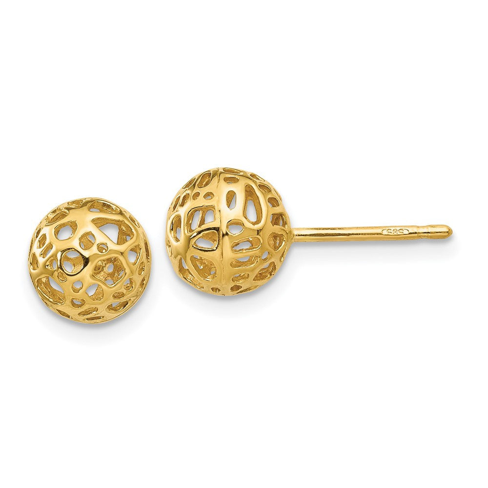 14k Yellow Gold Medium Fancy Ball Stud Earrings