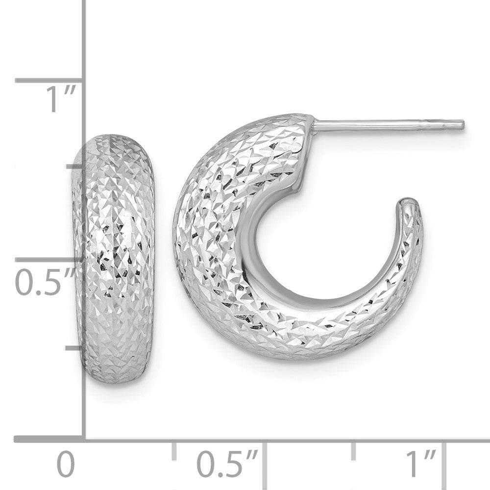 14k White Gold Polished Diamond-cut Hollow C-Hoop Earrings