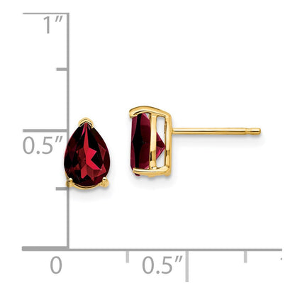 14k Yellow Gold 7x5mm Pear Garnet Stud Earrings