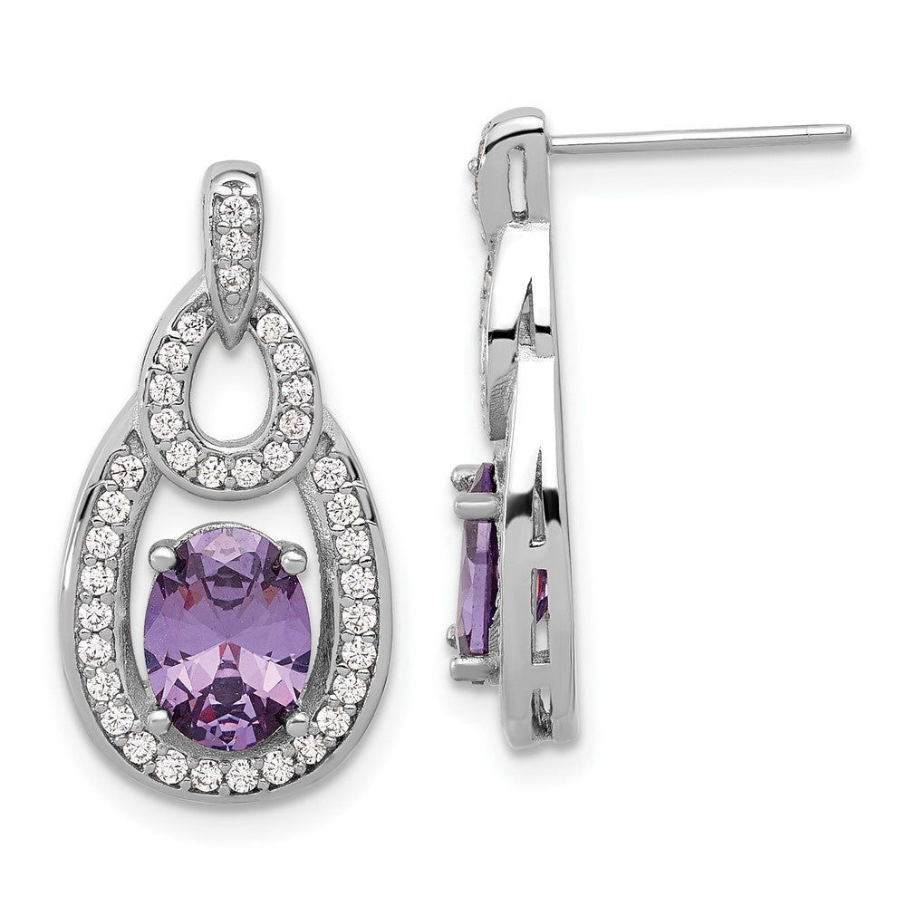 Sterling Silver Rhodium-plated CZ and Purple Zircon