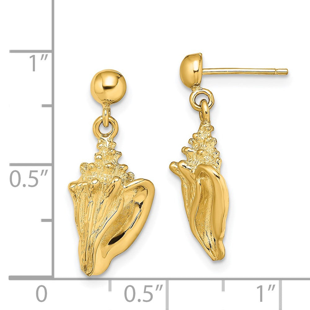 14k Yellow Gold Conch Shell Dangle Earrings
