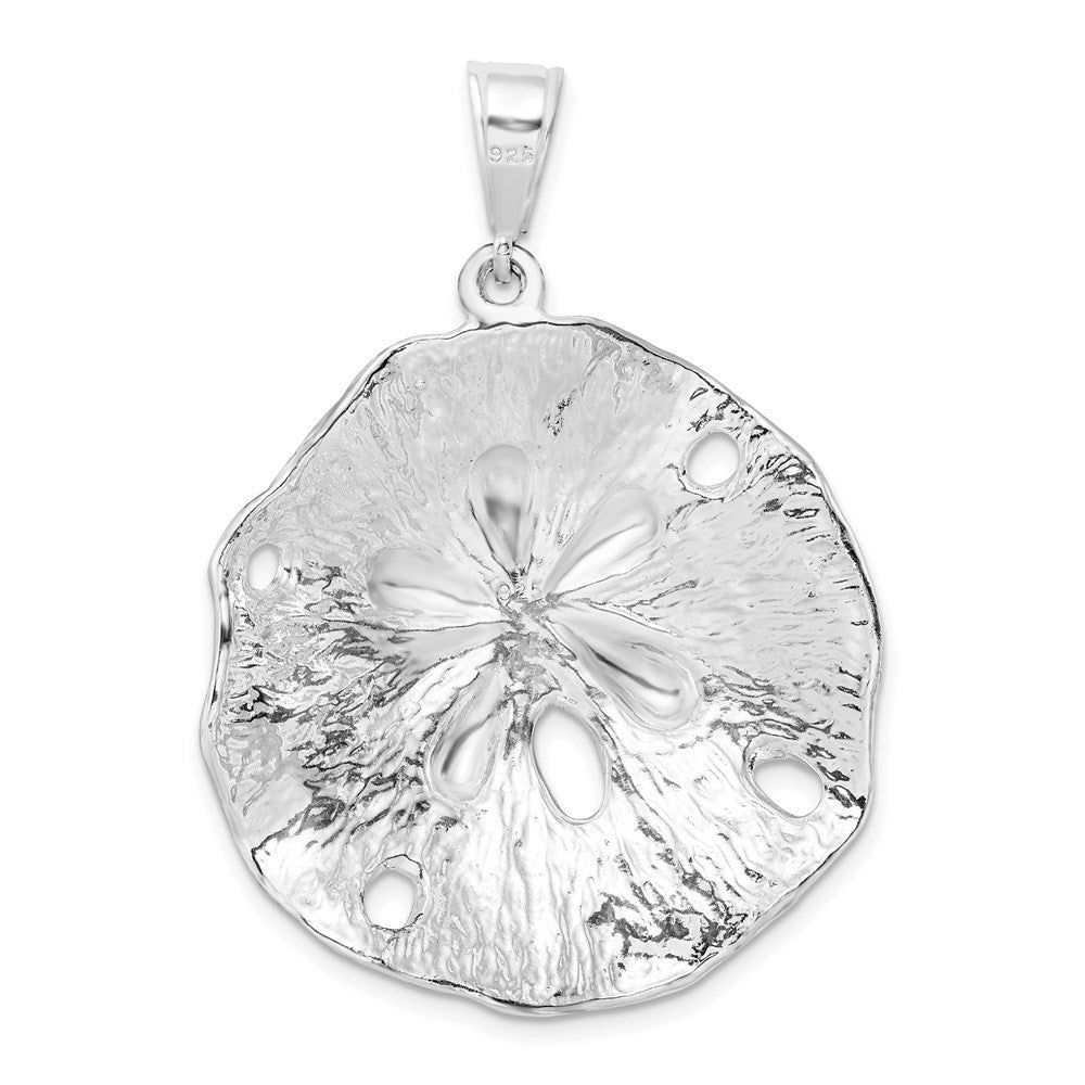 Sterling Silver Rhodium-Plated Polished and Textured Beveled Sand Dollar Pendant