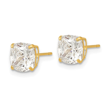 14k Yellow Gold Polished 7x7 Cushion Cut Cubic Zirconia Studs Earrings