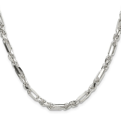 Sterling Silver 4.75mm Diamond-Cut Figarope Chain Necklace 24"