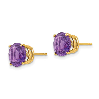 14k Yellow Gold 8mm Amethyst Stud Earrings