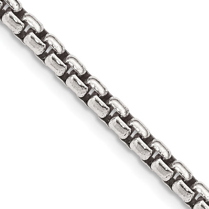 Sterling Silver Antiqued 3.6mm Round Box Chain Necklace 24"
