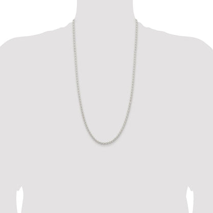 Sterling Silver Rhodium-plated 3.7mm Round Spiga Chain Necklace 28"