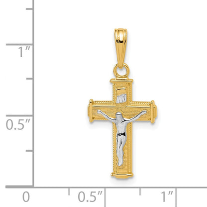 14k Yellow Gold Rhodium Polished Block INRI Crucifix Charm Pendant
