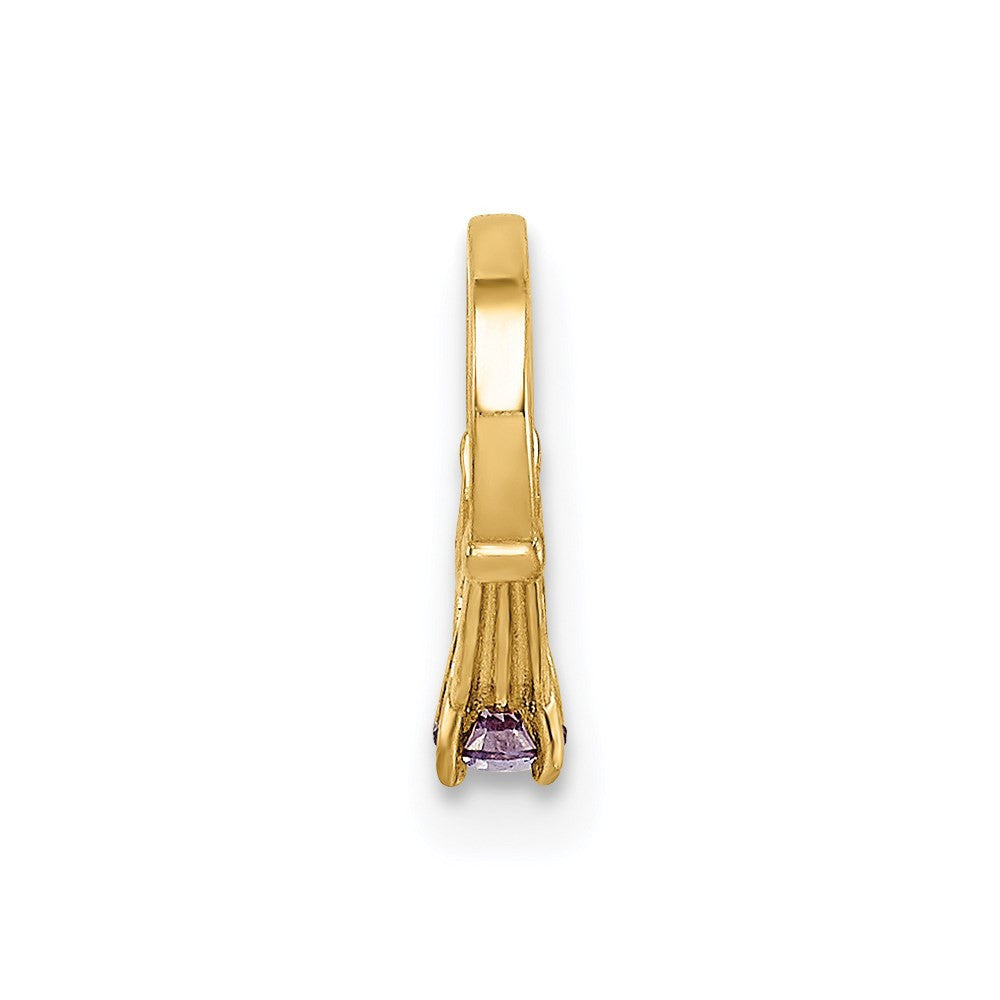 14k Yellow Gold 3D Ring with Dark Purple CZ Charm Pendant