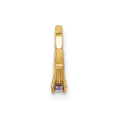 14k Yellow Gold 3D Ring with Dark Purple CZ Charm Pendant