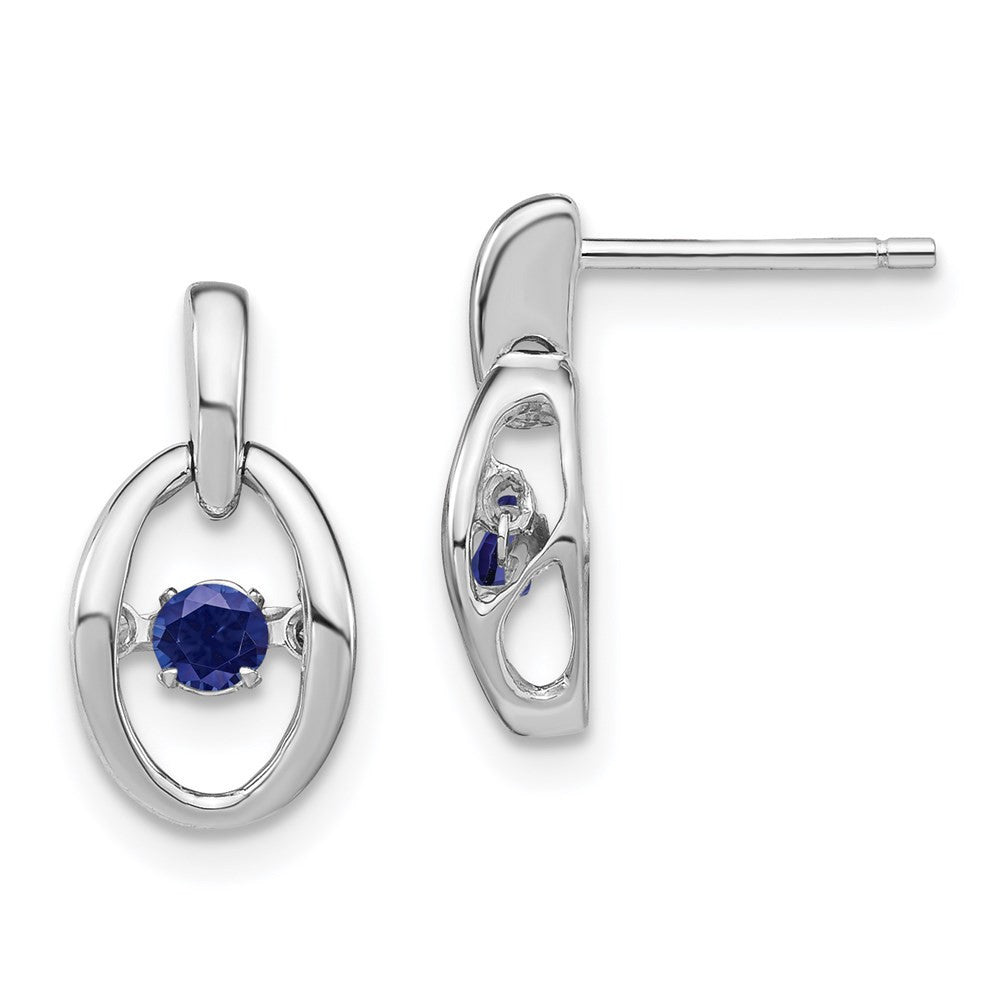 Sterling Silver Rhodium Created Blue Sapphire Birthstone Vibrant Dangle Earrings
