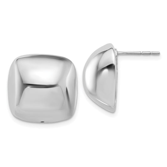 Sterling Silver Rhodium-plated Polished Square Button Stud Earrings