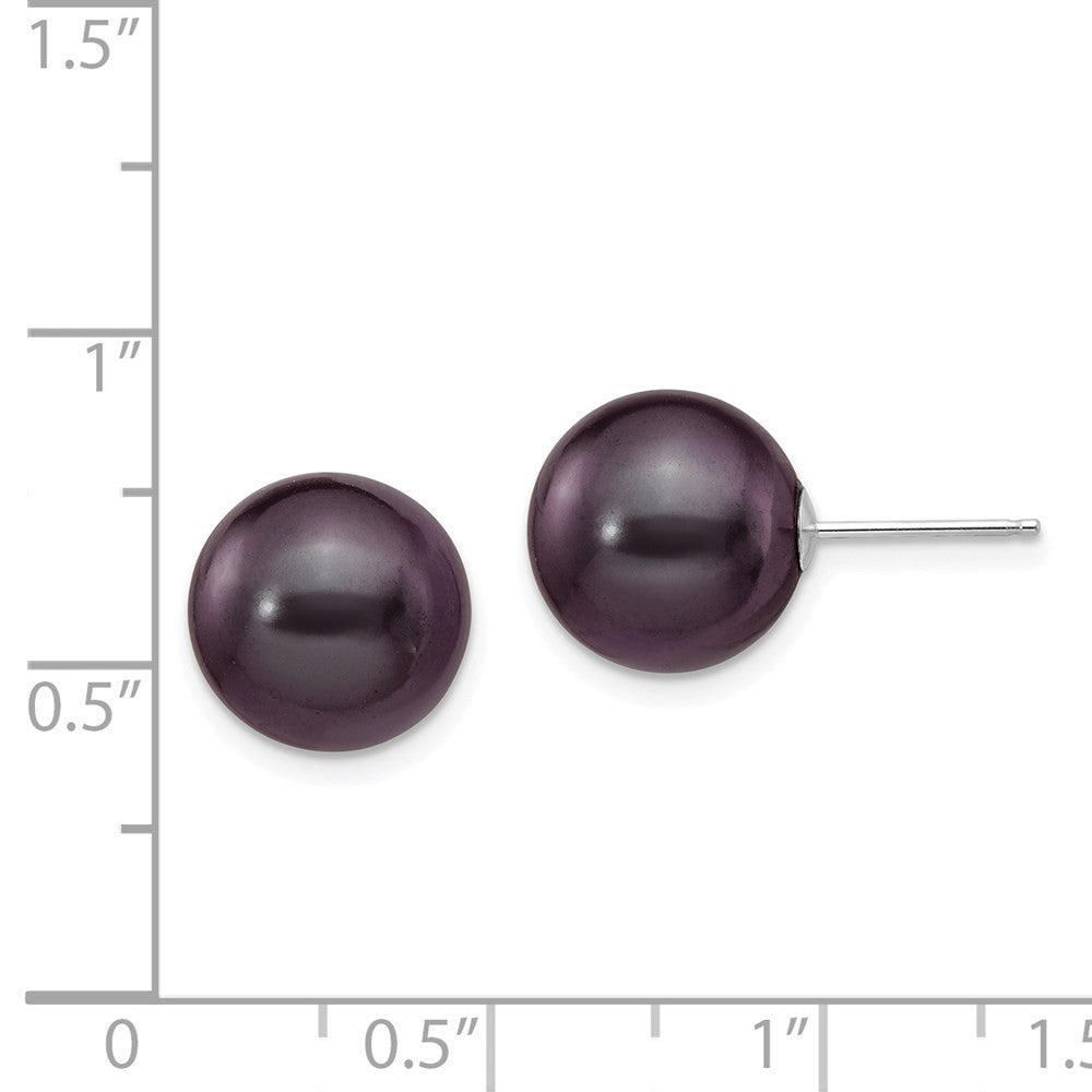 14k White Gold 10-11mm Black Round Freshwater Cultured Pearl Ball Stud Earrings