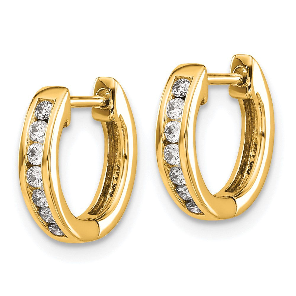 14k Yellow Gold Gold Polished Diamond Hinged Hoop Earrings