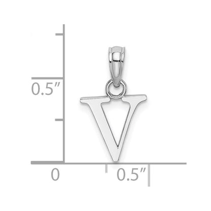 14k White Gold Polished Block Letter V Initial Pendant