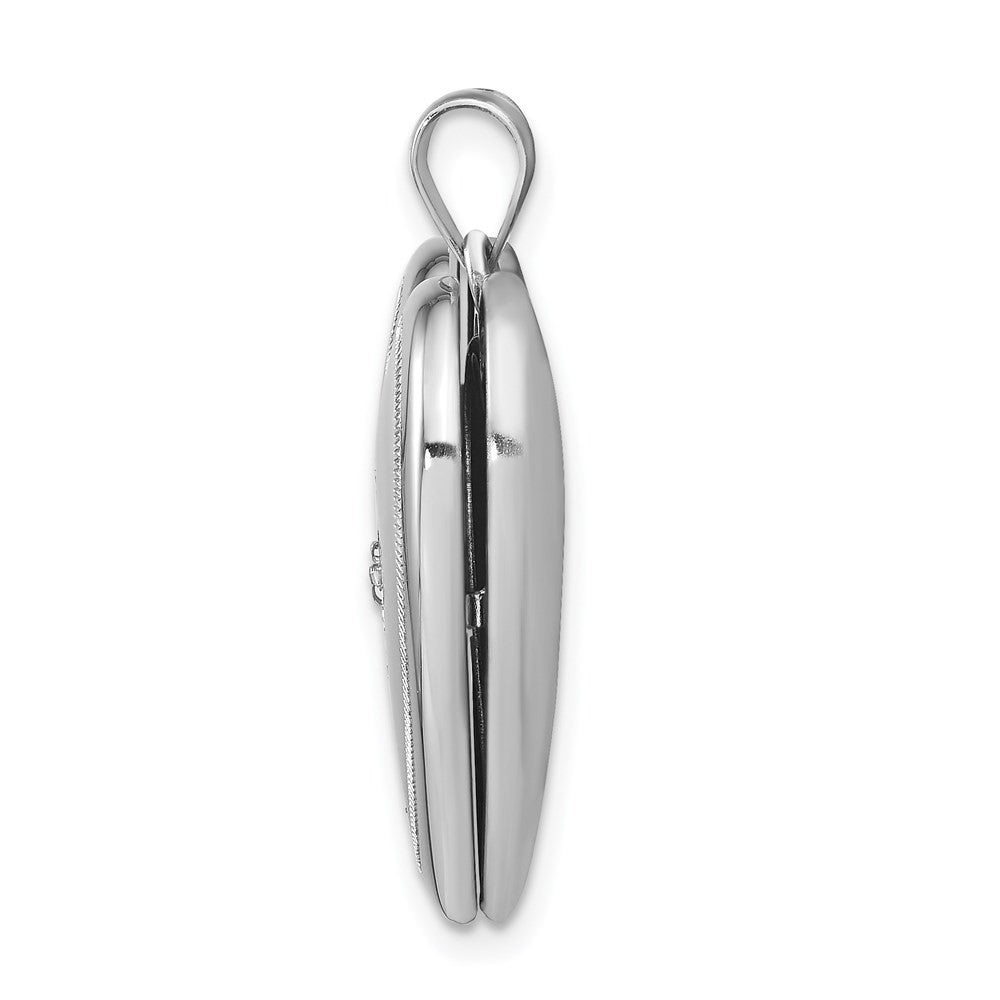 Sterling Silver Rhodium-plated & Diamond 24mm Diamond-Cut Heart Locket Pendant
