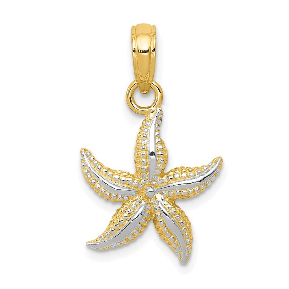 14k Yellow Gold with White Rhodium Starfish Pendant