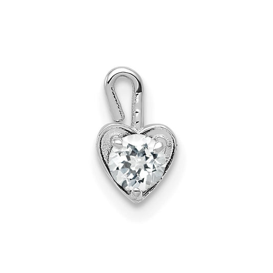 14k White Gold April Synthetic Birthstone Heart Charm Pendant