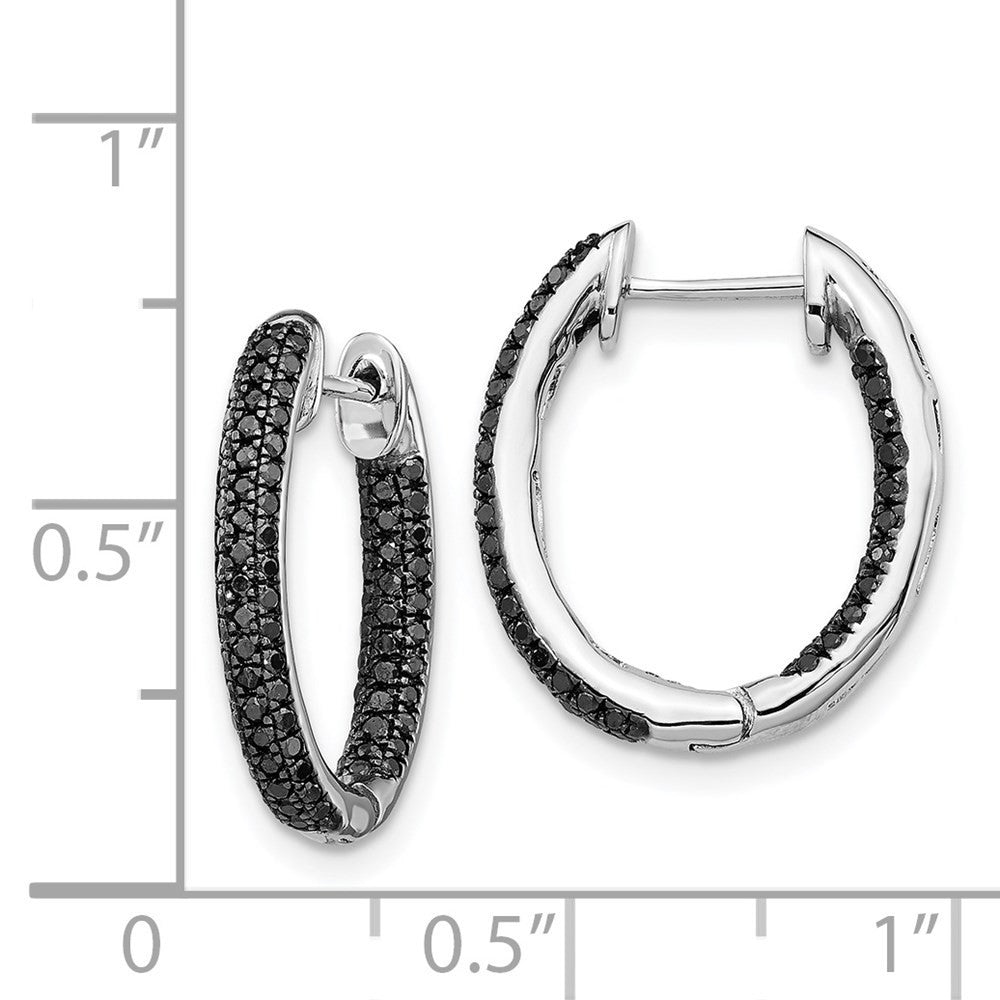 14k White Gold, All Black Diamond In Out Hoop Earrings