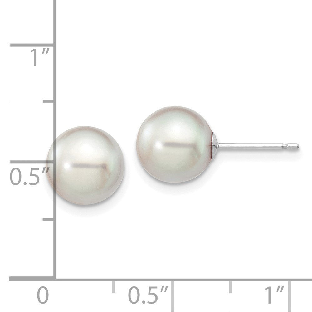 14k White Gold 8-9mm Grey Round Akoya Saltwater Cultured Pearl Stud Earrings