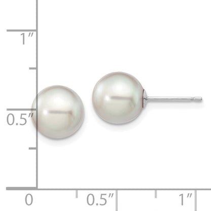 14k White Gold 8-9mm Grey Round Akoya Saltwater Cultured Pearl Stud Earrings