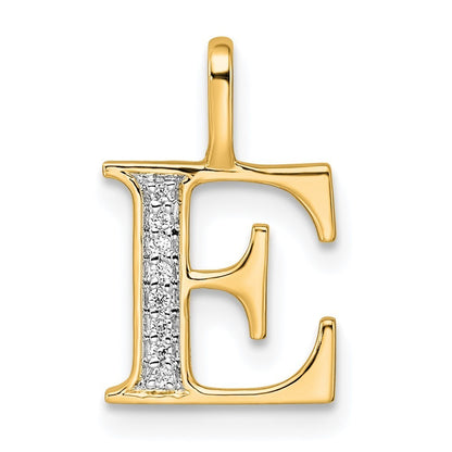 14k Yellow Gold Diamond Letter E Initial Pendant