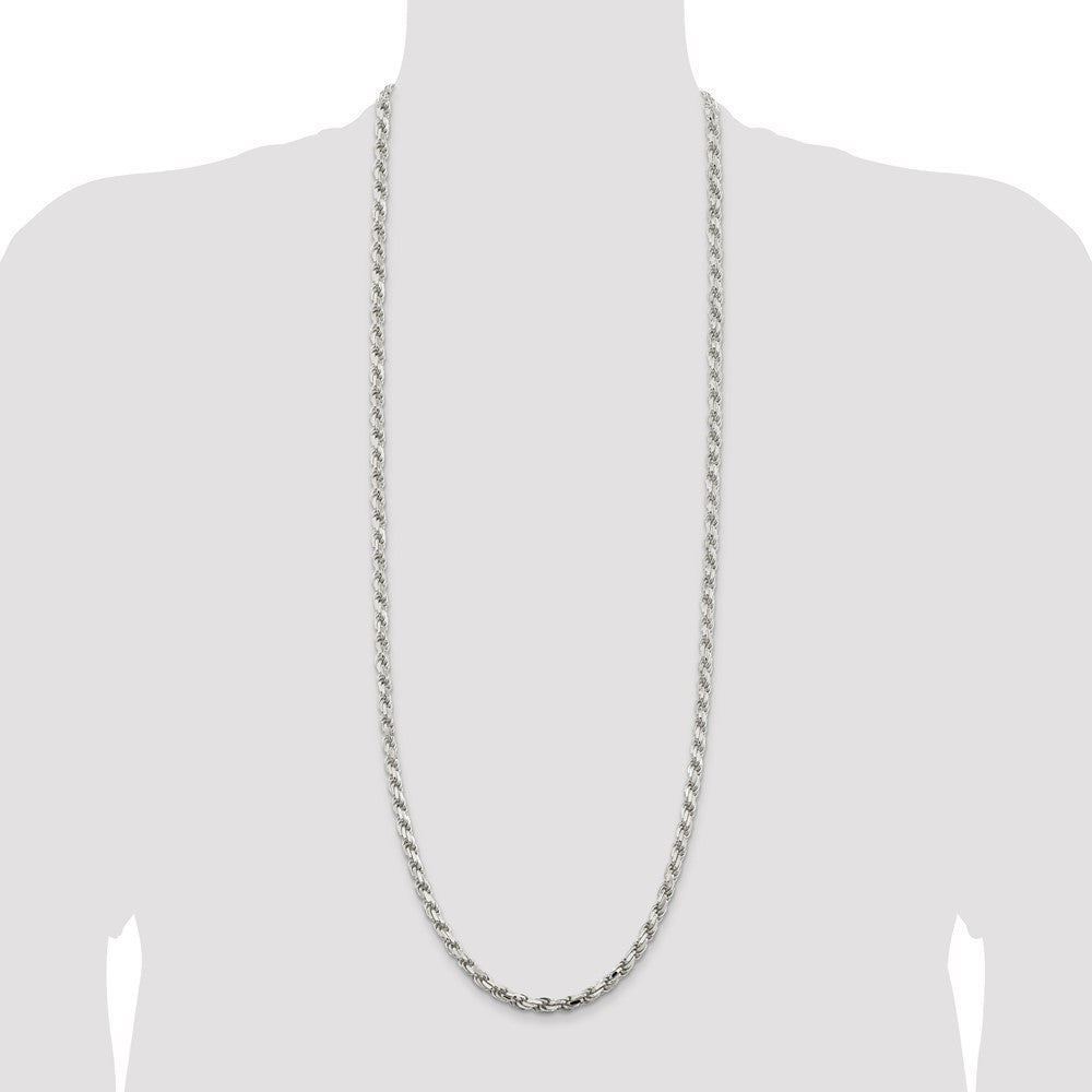 Sterling Silver 5.75mm Diamond-cut Rope Chain Necklace 36"