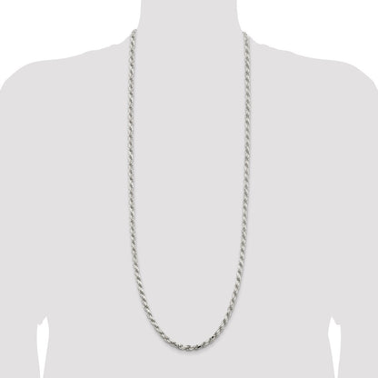 Sterling Silver 5.75mm Diamond-cut Rope Chain Necklace 36"