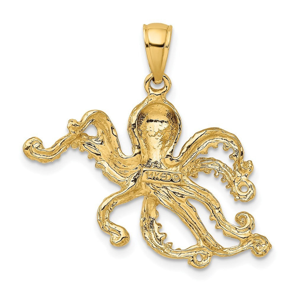 14k Yellow Gold Textured Octopus Charm Pendant