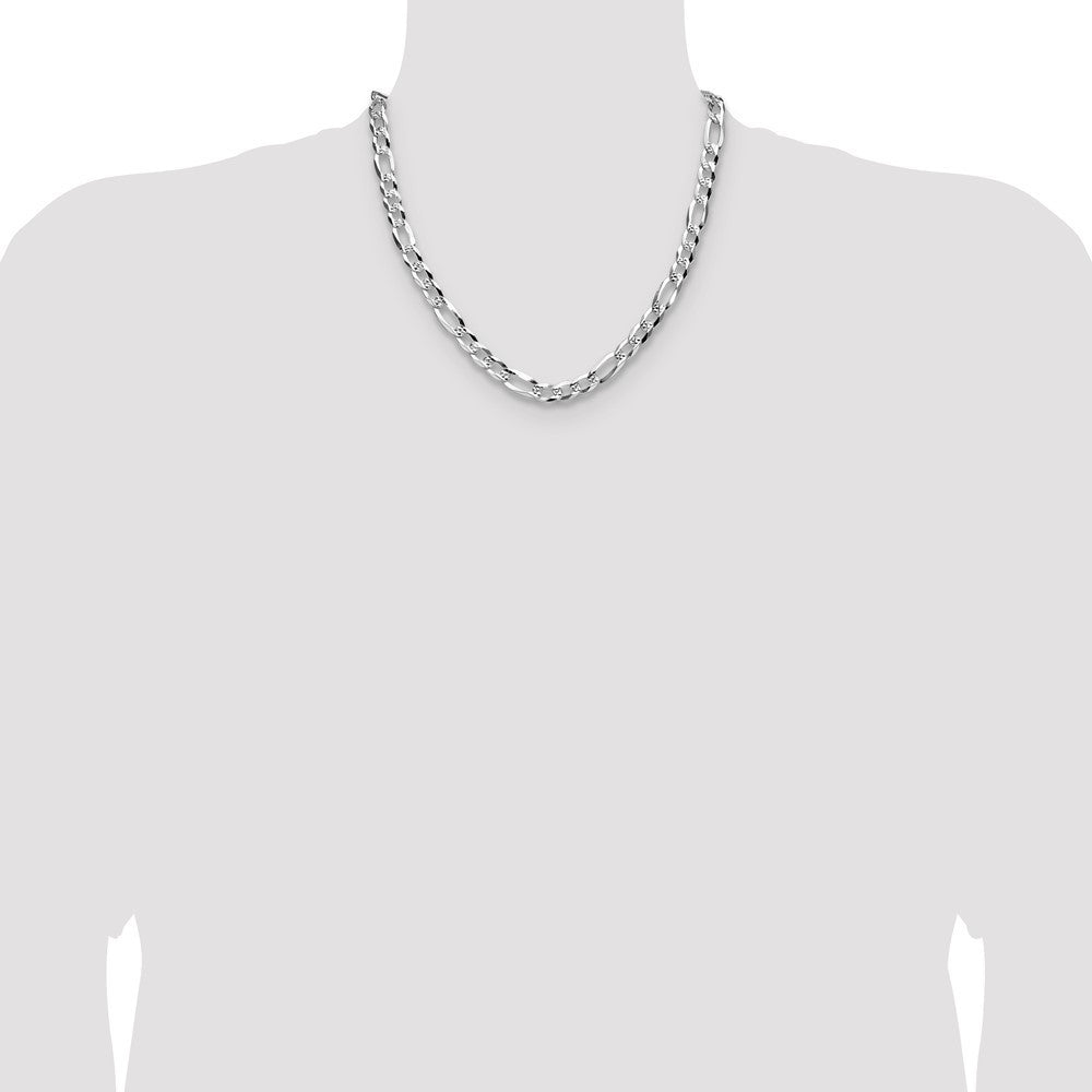 Sterling Silver 8.0mm Flat Diamond-Cut Pave Figaro Chain Necklace 20"