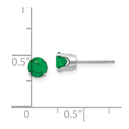 14k White Gold 5mm Emerald Stud Earrings