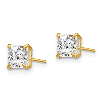 14k Yellow Gold 5mm Square Cubic Zirconia Stud Earrings