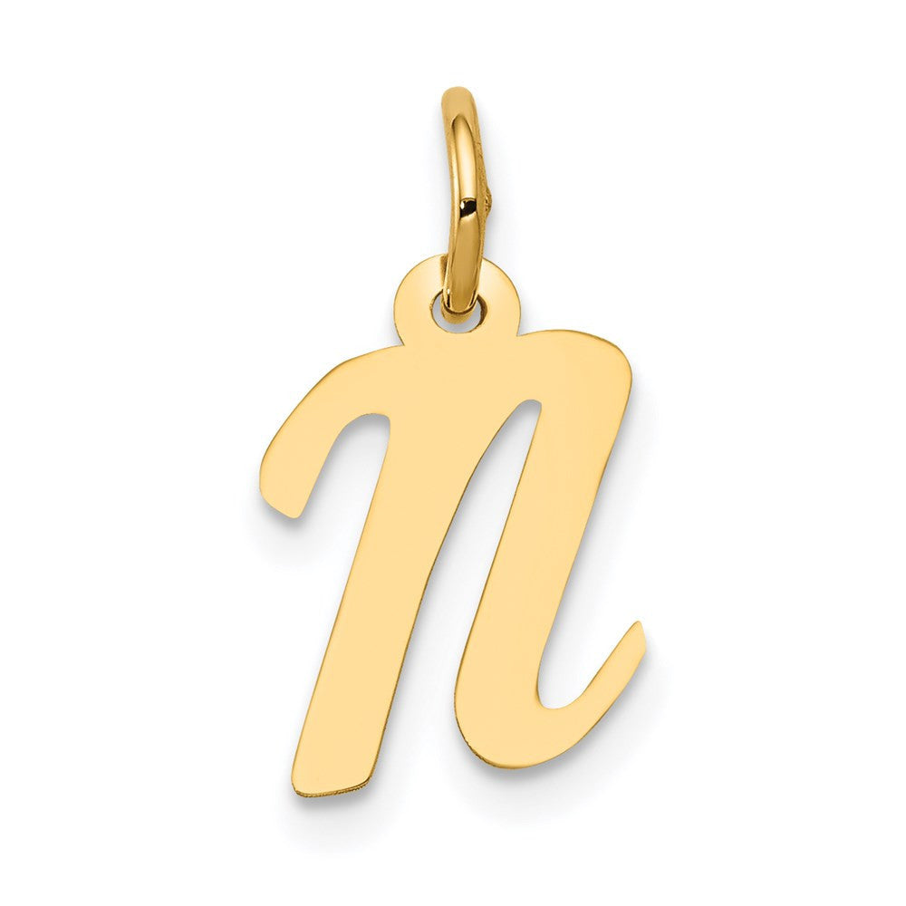 14k Yellow Gold Small Script Letter N Initial Charm Pendant