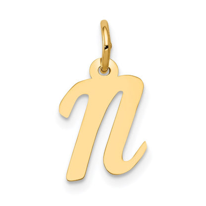 14k Yellow Gold Small Script Letter N Initial Charm Pendant