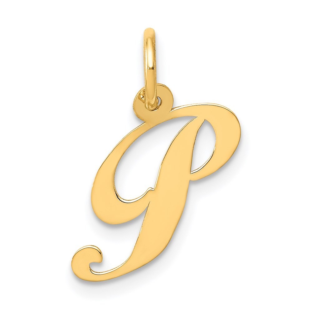 14k Yellow Gold Small Fancy Script Letter P Initial Charm Pendant